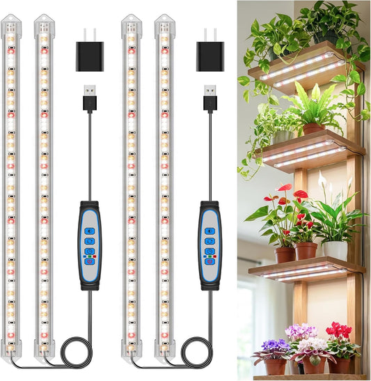 Kullsinss 16" Plant Grow Light Strips, 120 LEDs Grow Lights for Indoor Plants Full Spectrum with Upgrade Timer 6/12/16 Hrs, 5 Dimmable Levels, 2 Pack Sunlike Grow Lamp for Hydroponics Succulent