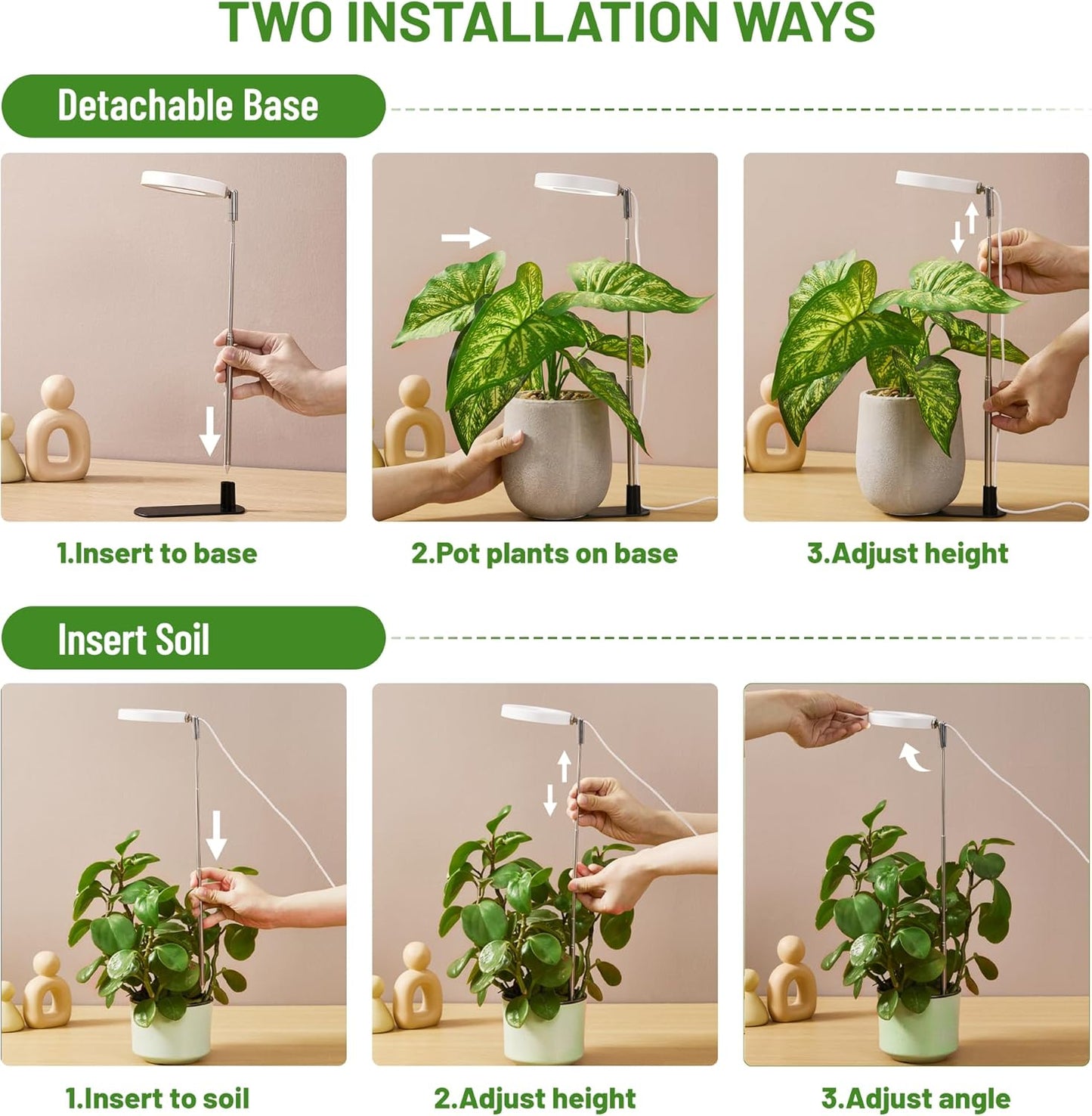 LBW Grow Light for Indoor Plants, Height Adjustable Plant Grow Lamp with Auto On/Off Timer 6/8/12/16H, 3 Colors,5 Dimmable Brightness, for Small Plants, White, 3 Packs