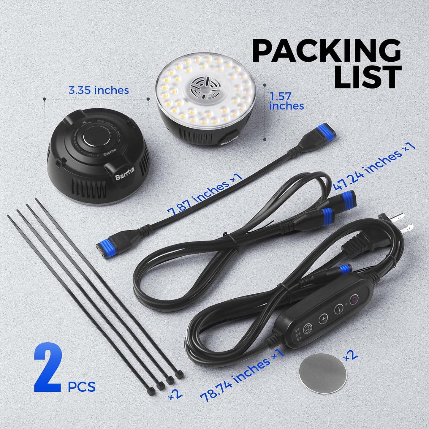 Barrina Orbgrow OG09 Puck Grow Light, 5000K 18W(2 x 9W, 270 Watt Equiv), Full Spectrum Plant Light for Indoor Plants, Magnetic & Linkable with Timer, 5 Levels Dimmable for Plant Shelf, 2 Packs, Black
