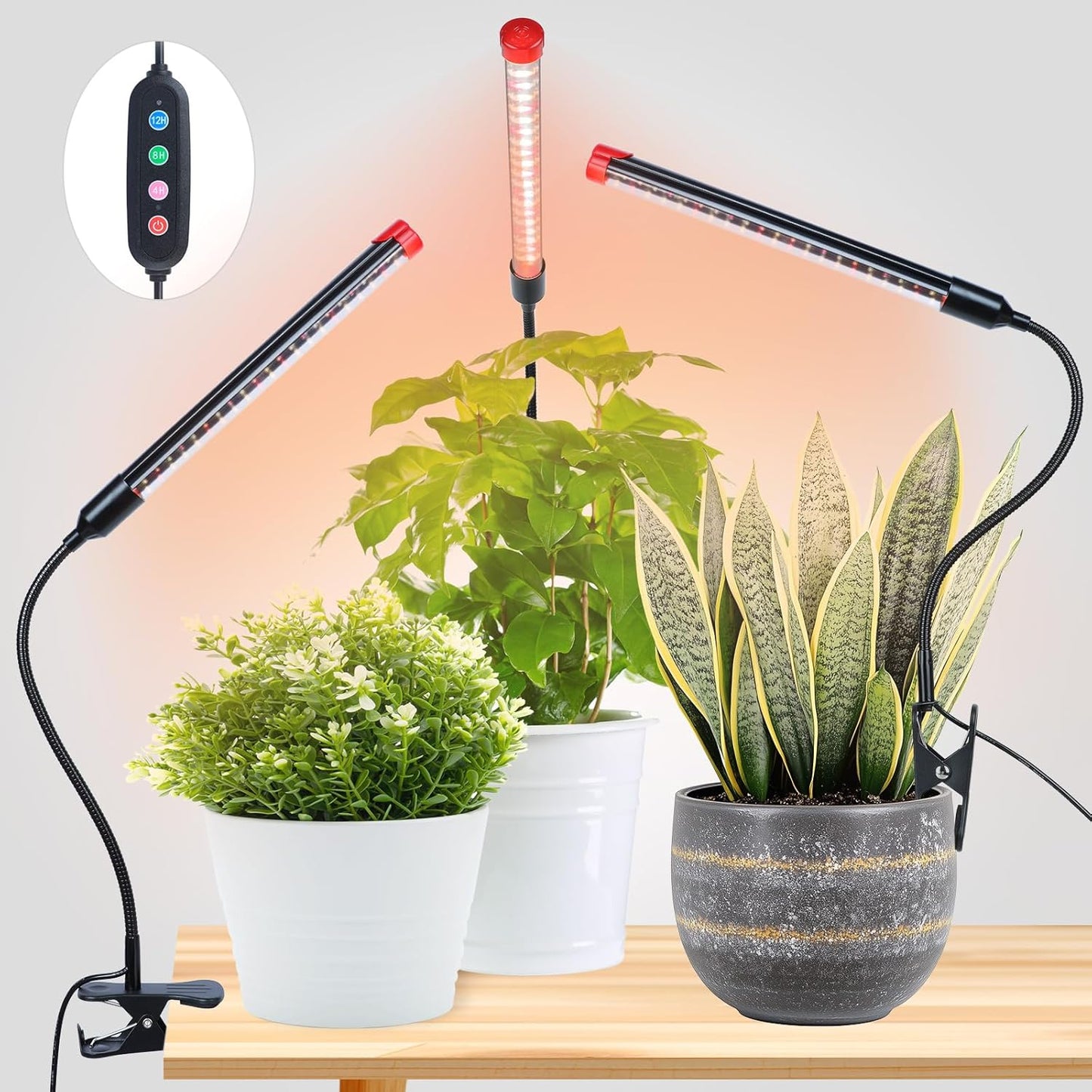 Game Changer! FECiDA 2026 3Pack 9 Watt Power Draw, NO Need Adapter, Clip Grow Lights for Small Indoor Plants, Bonsai, 4/8/12/16/20H Timer, Enough Bright Like Sun for Your Plants