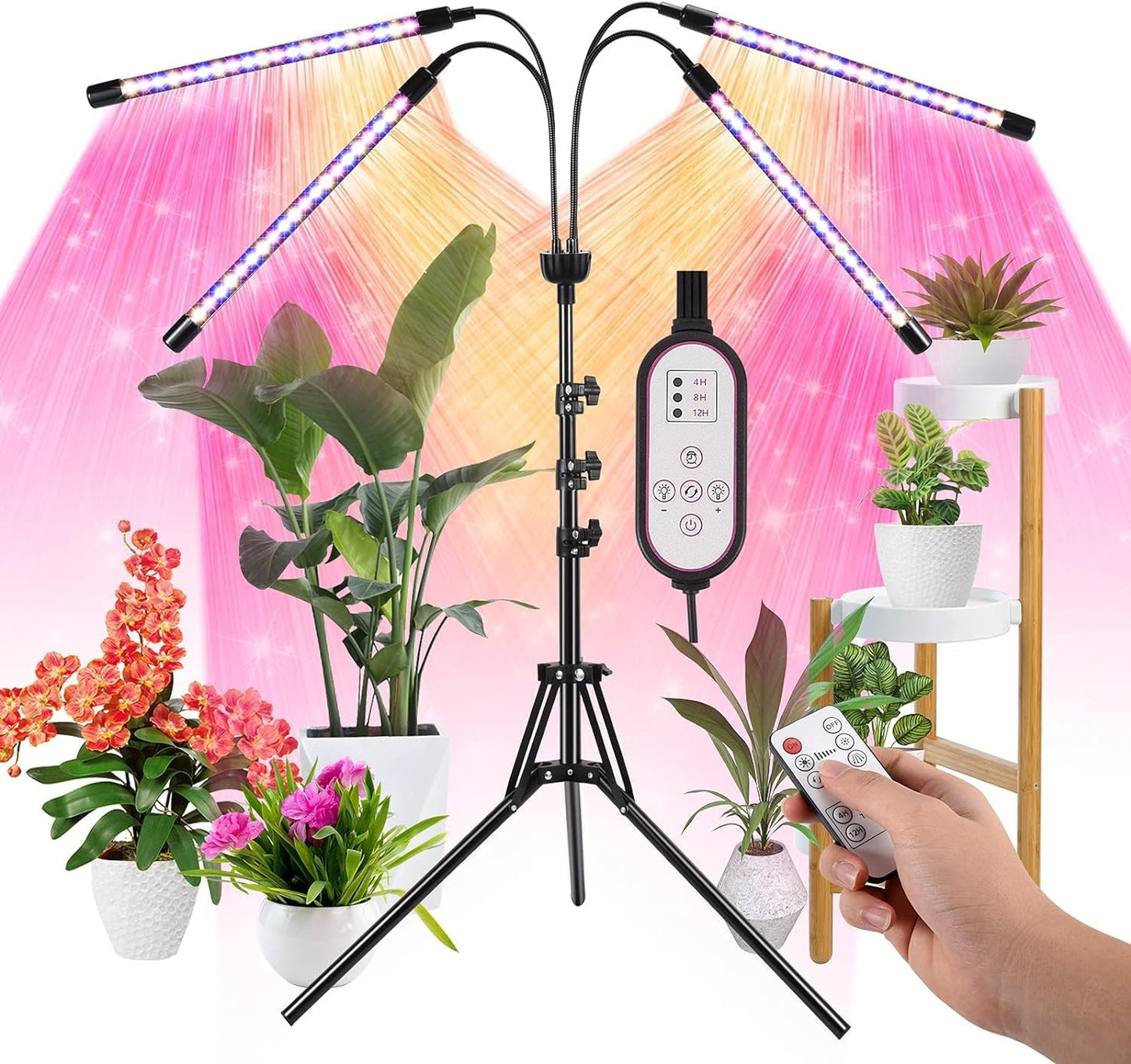 LED Grow Lights for Indoor Plants with 15-60 inches Adjustable Tripod Stand Plant Light with 4/8/12H Timer with Remote Control…