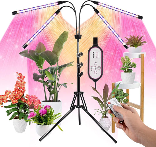 LED Grow Lights for Indoor Plants with 15-60 inches Adjustable Tripod Stand Plant Light with 4/8/12H Timer with Remote Control…