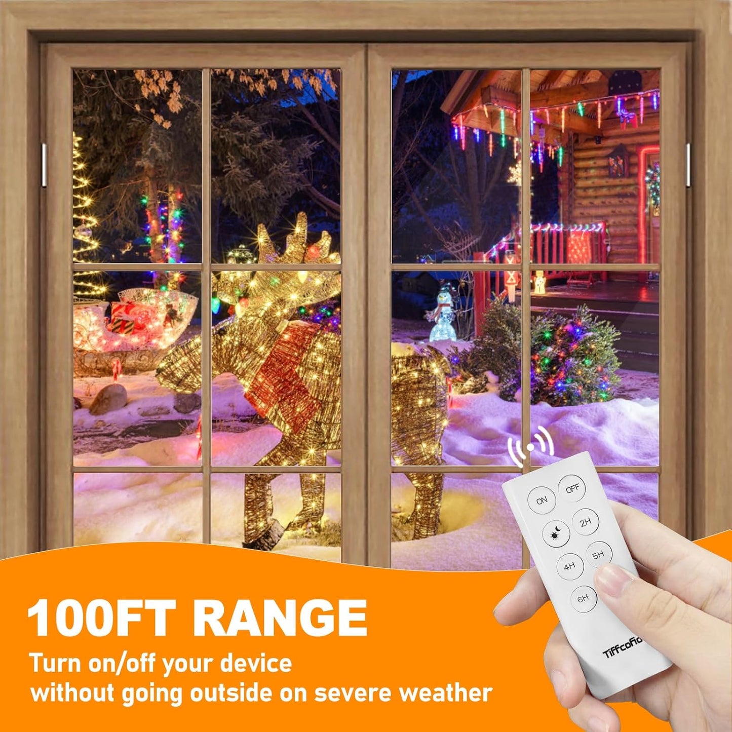 TiFFCOFiO Outdoor Light Timer Waterproof, Remote Control Dusk to Dawn Light Sensor Timer, 100 FT Range, Plug in, 2 Grounded Outlets for Home and Garden, 15A/1875W, ETL Listed