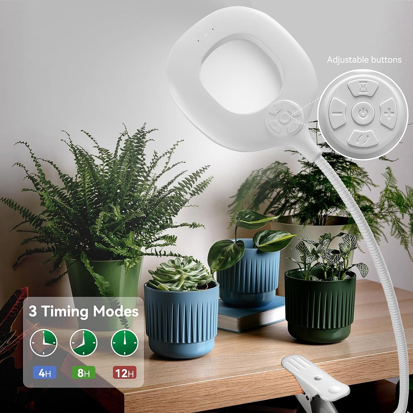 Grow Lights for Indoor Plants, Clip-on Full Spectrum Grow Lamp, Red Blue White Plant Light with 4/8/12H Timer, 10 Level Dimmable for Small Plants Succulents Seedlings, 2 Packs