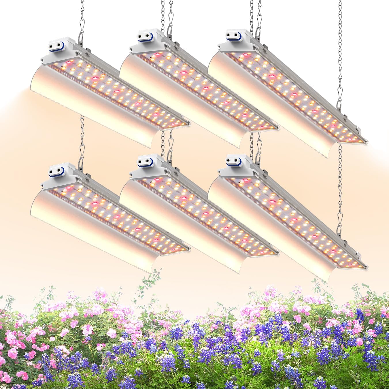 1.4FT Hanging Grow Light for Indoor Plants, Full Spectrum with 660nm Red LED, T5 2020T Light Fixture, 108W(6×18W) Grow Lamp with Reflectors for Seedling Tray, 6-Pack