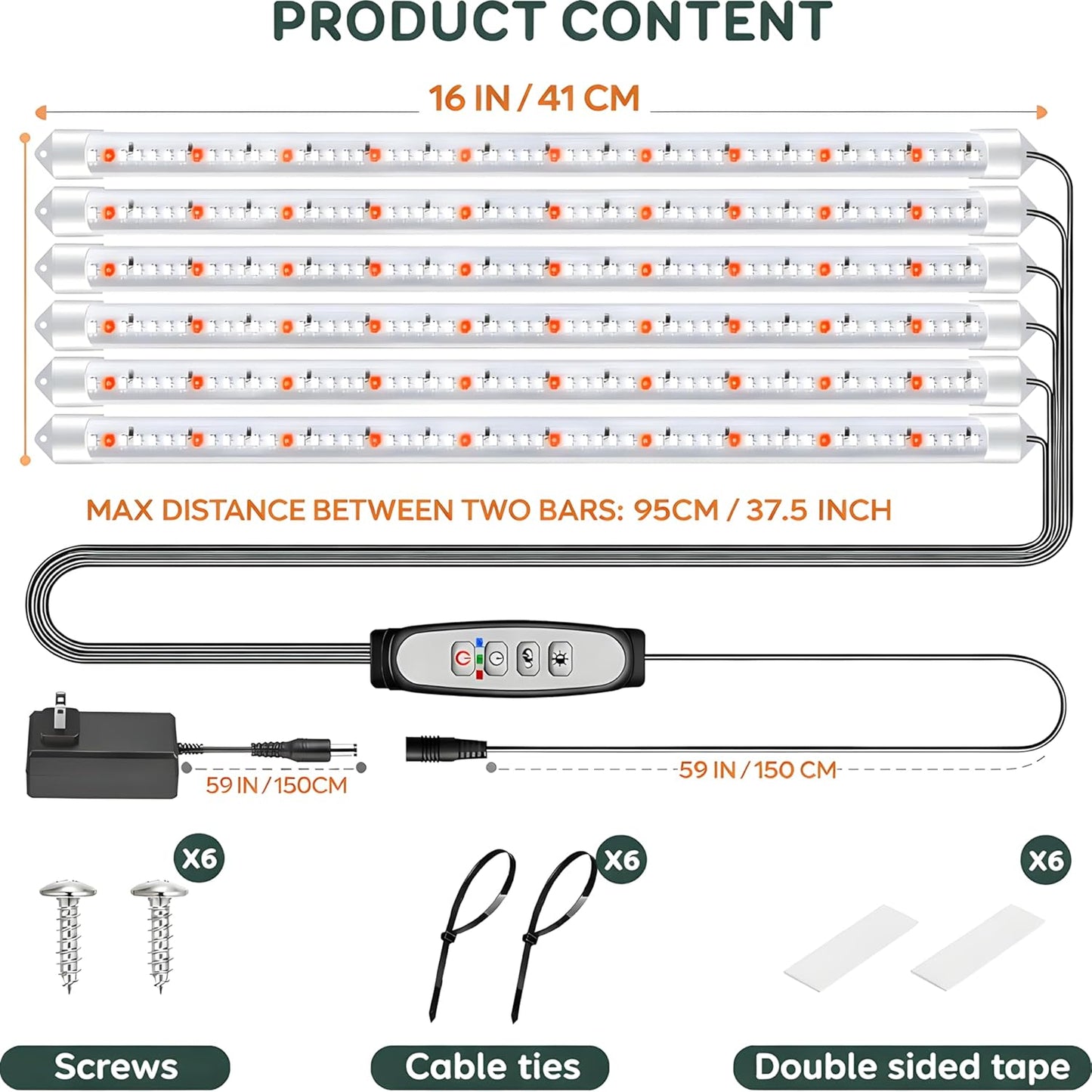 SDOVUERC 16'' 6 Bars Grow Light Strips for Indoor Plants with Auto ON/Off Timer 6/12/18H, 5 Dimmable Levels for Shelves Plant Growing(Pack 1)