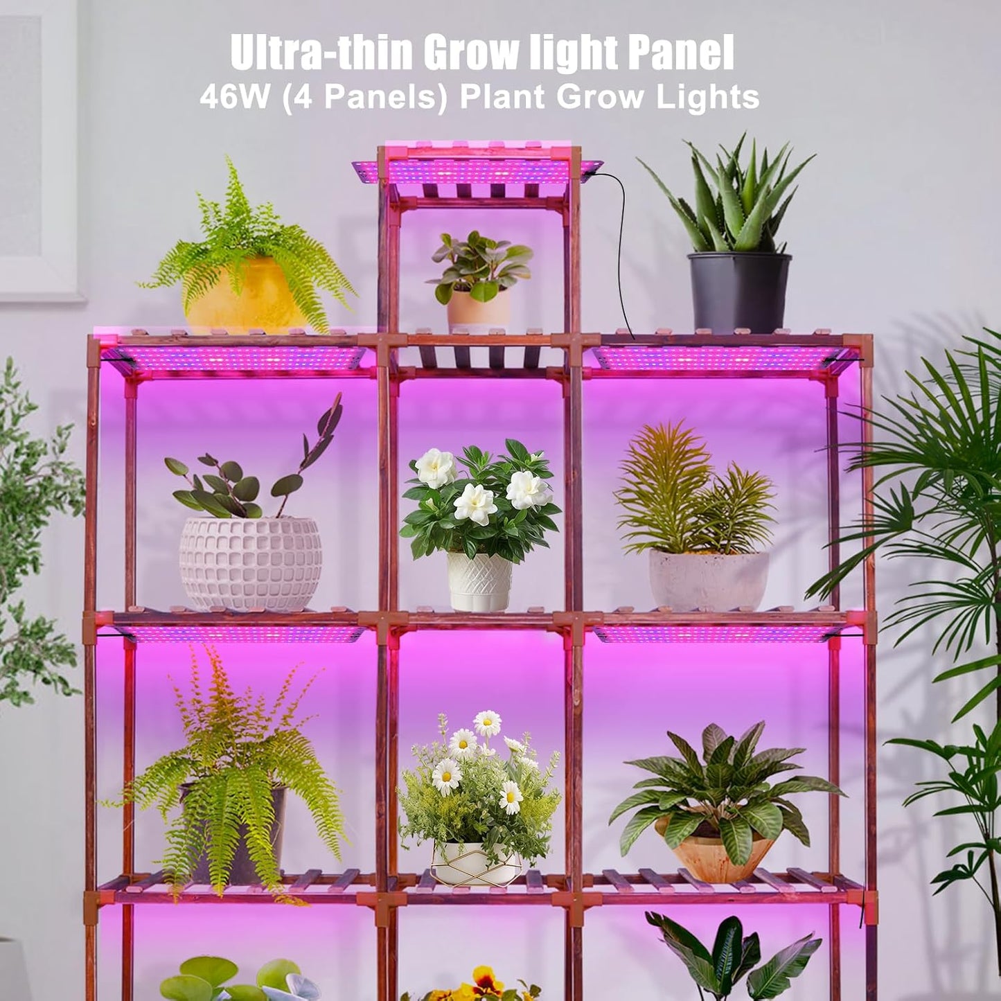 Grow Lights for Indoor Plants Full Spectrum,Plant Lights with Auto Timer 3/9/12H Grow Light for Under Cabinet Plant, 10 Dimmable Levels, Grow Lamp Panel Grow Lights for Seed Starting(4P)