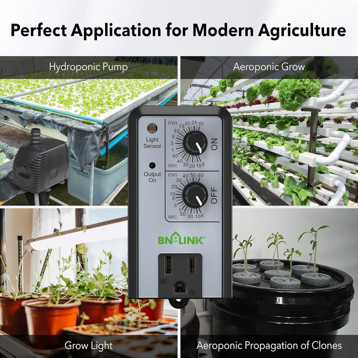 BN-LINK Short Period Repeat Cycle Intermittent Timer, Interval Timer - Day, Night, or 24 Hour Operation, Photocell Light Sensor Dusk to Dawn for Hydroponics Aquaponics Aeroponics