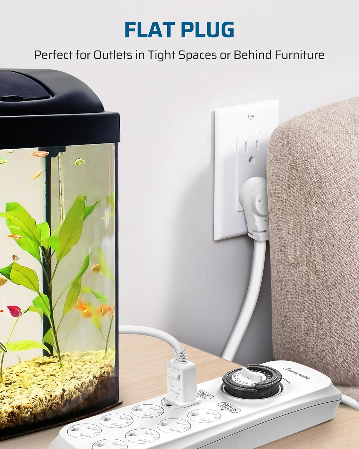DEWENWILS Mechanical Power Strip with 8 Outlets, Flat Plug, 6ft Long Cord, Overload Protection, Indoor Controller for Bearded Dragon Tanks, Aquarium, Grow Lights, Plants, Reptile Light, UL Listed