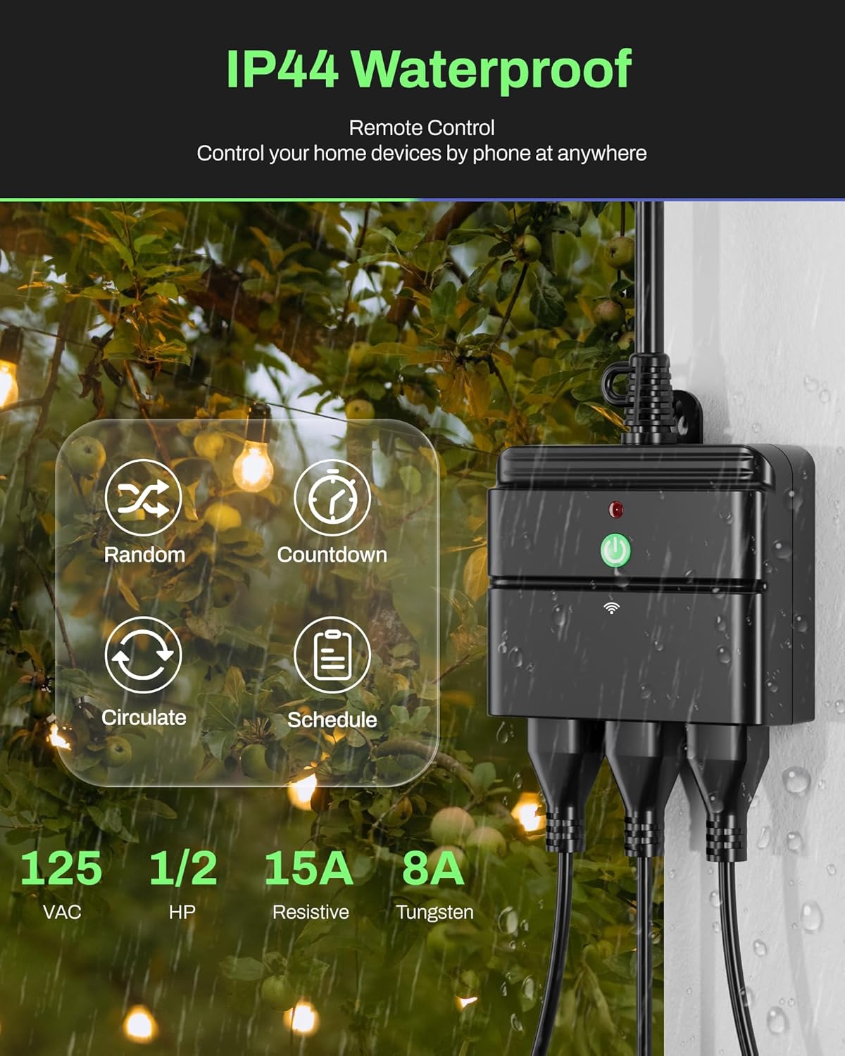 BN-LINK Smart WiFi Heavy Duty Outdoor Outlet, Timer and Countdown Function, No Hub Required for Outdoor Lights, Compatible with Alexa and Google Assistant (Outdoor) 2.4 GHz Network only