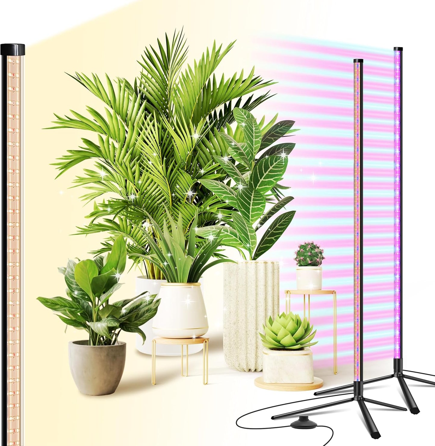 2 Pack Standing Grow Light for Indoor Plants,42W 243LEDs Full Spectrum Vertical Grow Light with 3 Light Modes,4FT Height Floor Grow Lamp with Foot Switch,Wide Area Coverage Ideal for Tall Plant