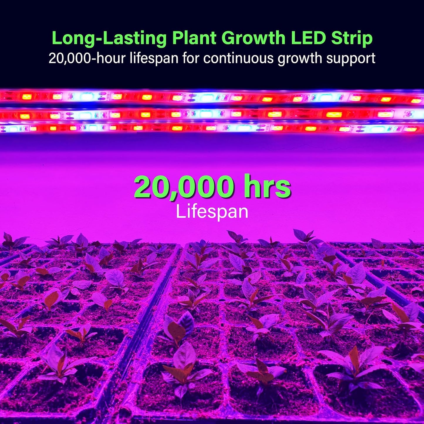 Full Spectrum LED Grow Light Tape, 11.8 ft Flexible Strip Kit for Indoor Plants and Gardening, 24W Plug-in Design, Water Resistant