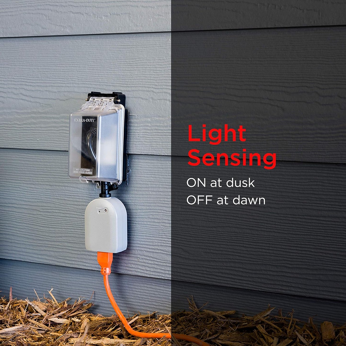 UltraPro Outdoor Outlet Timer, Dusk-to-Dawn Sensor, Single Outlet Light , Simple Automation, Weather-Resistant, Sensing , Seasonal Lights , Landscape, 1 Pack, Gray, 53634