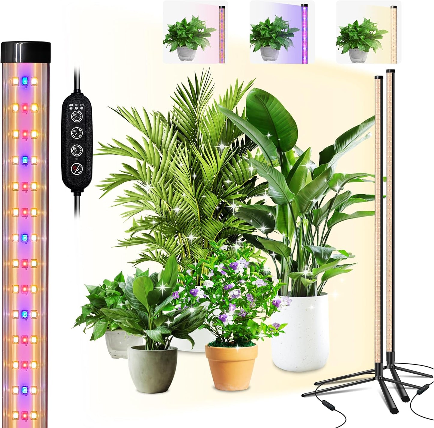 Standing Grow Light for Indoor Plants with Timer,42W Full Spectrum Vertical Grow Lights for Indoor Plants,4FT T8 243LED Plant Lights for Indoor Growing with On/Off Timer Function, 2 Pack