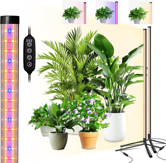 Standing Grow Light for Indoor Plants with Timer,42W Full Spectrum Vertical Grow Lights for Indoor Plants,4FT T8 243LED Plant Lights for Indoor Growing with On/Off Timer Function, 2 Pack