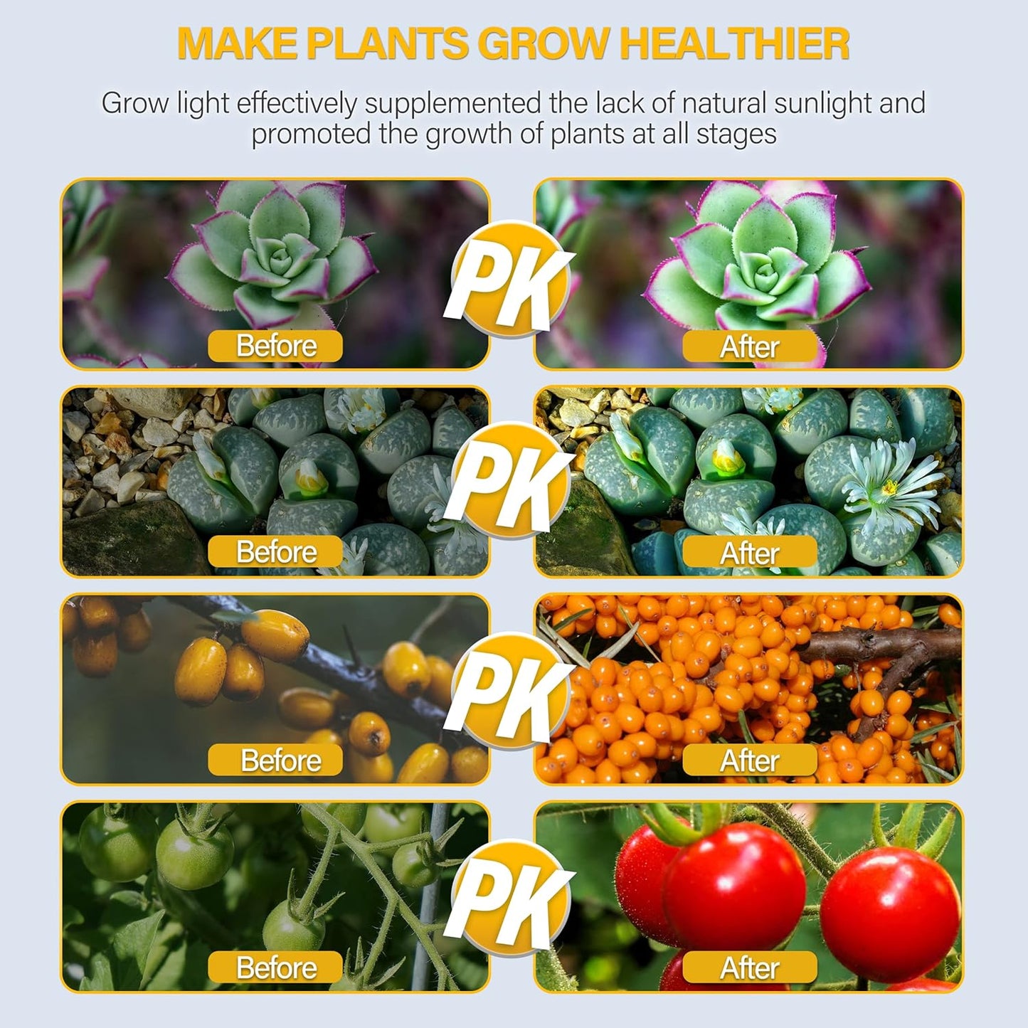 iPower LED Grow Light with Full Spectrum for Indoor Plants, Adjustable Gooseneck, 2/3 Light Modes&5/10 Dimmable Levels, 3 Auto Timing Modes, 1 Tubes, Yellow