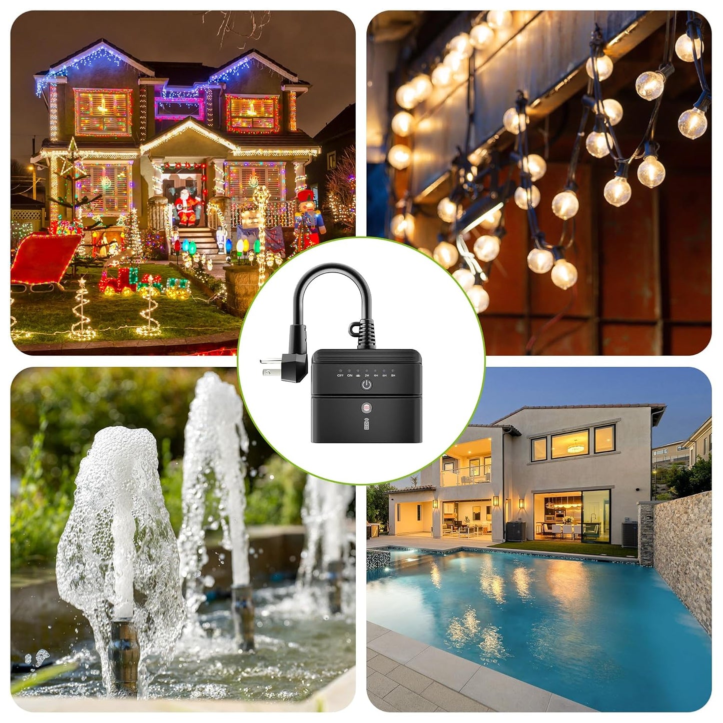 BN-LINK Outdoor Timer Outlet, Dusk-to-Dawn & Remote Control (100ft) - Waterproof 3-Grounded Outlets, 15A ETL Listed for Outdoor String Lights & Appliances