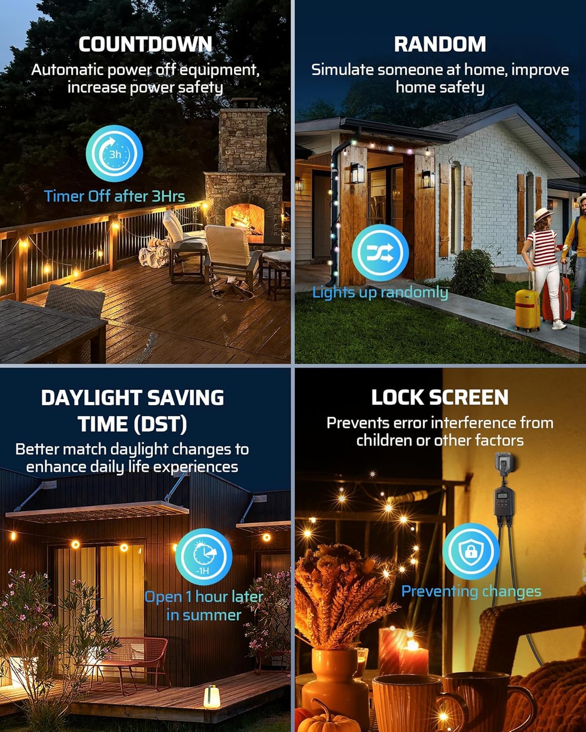DEWENWILS Outdoor Timer Outlet Waterproof, Outdoor Digital Timer for Lights, Programmable with 2 Grounded Outlets, for Home and Garden, 15A, 1/2HP, Heavy Duty, ETL Listed
